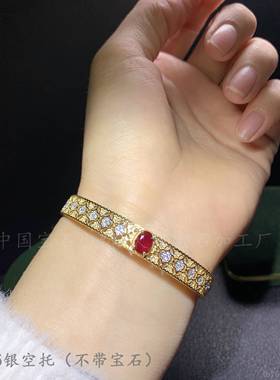 正品s925纯银 椭圆5*7m蛋m手镯 空托 镶面 晶石 固定圈嵌重工电镀