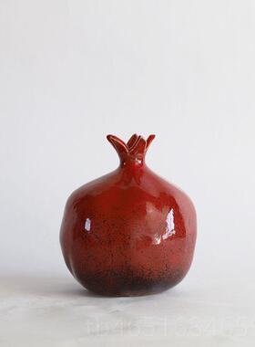 高档陶瓷石榴摆件水果物装饰面多子寓意礼景德镇陶瓷饰台小花器家