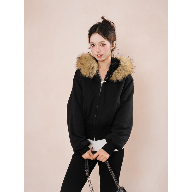 长腿姐姐 美式辣妹风毛领卫衣外套女秋冬新款微喇长裤二件套,淘宝优惠券,粉丝福利购,淘宝优惠卷