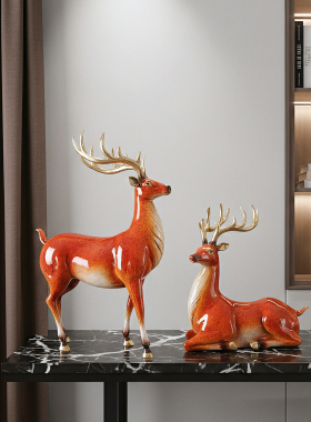 祥园纯铜梅花鹿家居办公招财摆件