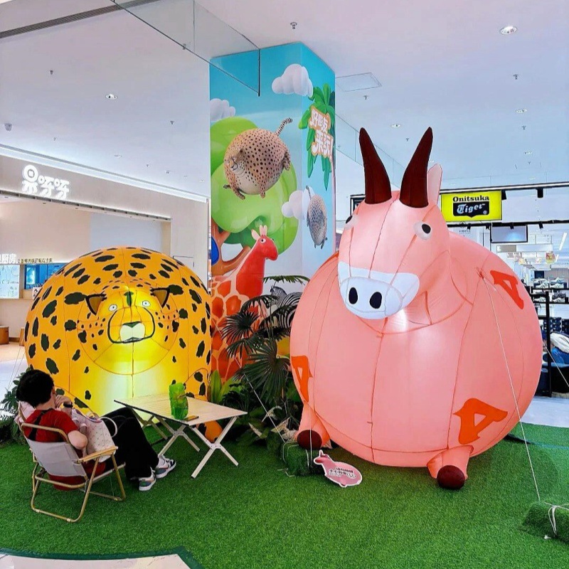 充气膨胀动物园气模发光胖卡通长颈鹿斑马大象豹模型户外商场美陈 - 图0
