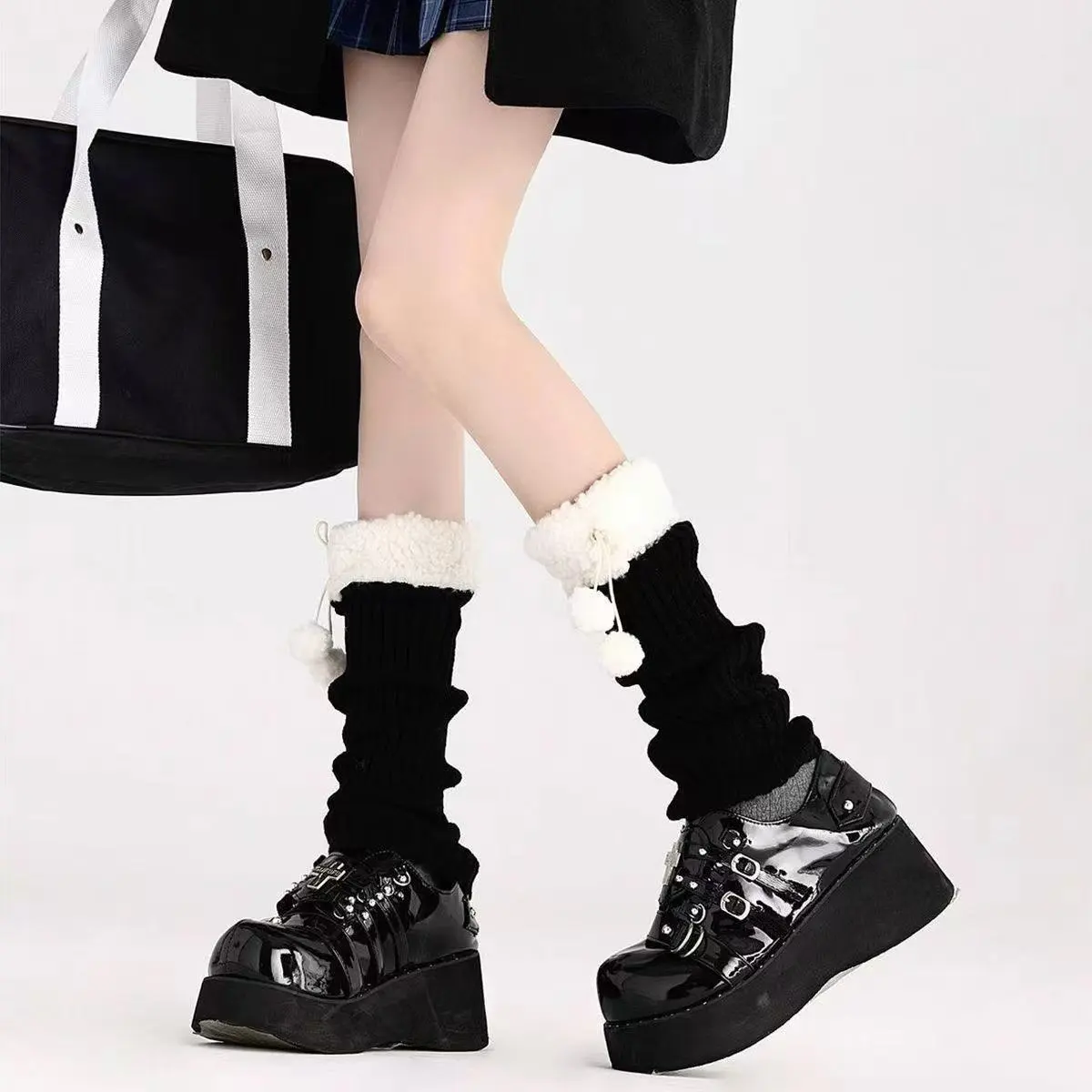 羊羔毛绒腿套冬天腿套jk蝴蝶结毛球可爱仿羊绒保暖堆堆袜子秋冬款,淘宝优惠券,粉丝福利购,淘宝优惠卷