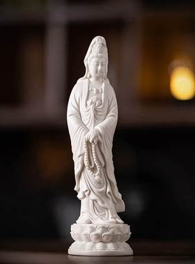 白瓷观音家用佛像心经灯圈供座台家里供奉南海观世音台座陶瓷禅意