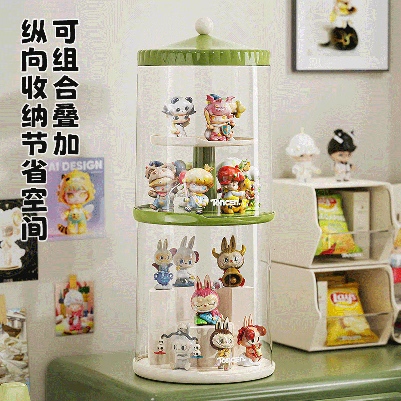 Household storage box living room transparent rotating display rack bedroom dust-proof toy storage storage box hand-made storage box