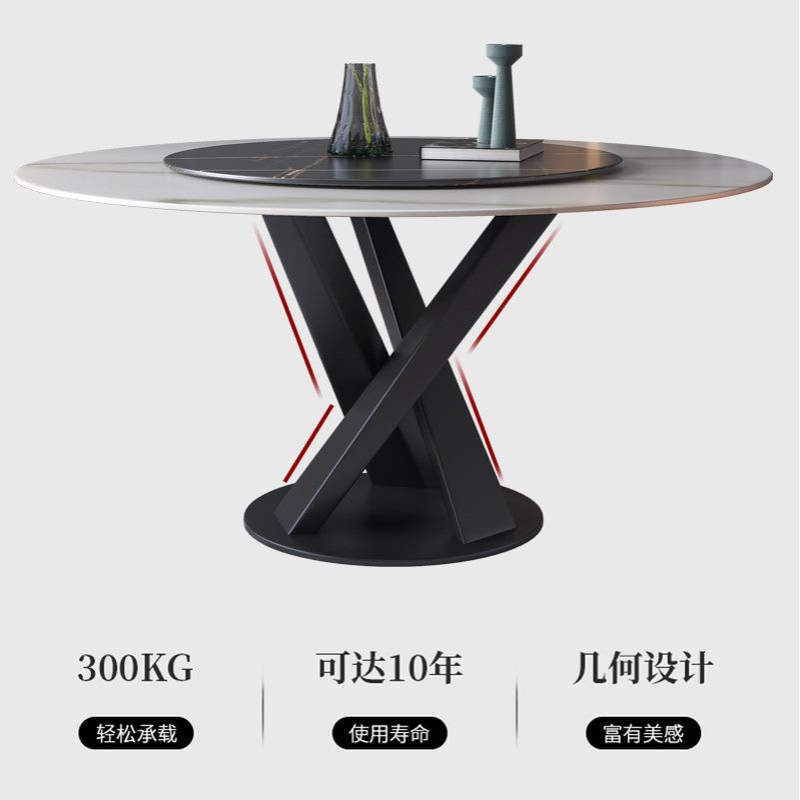 餐桌椅组合现代简约家用小户型圆形吃饭意式轻奢高档家具岩板桌子 - 图2