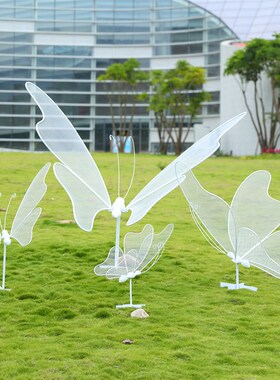精选户外园林景观不锈钢蝴蝶雕塑金属发光动物摆件小区售楼部草坪