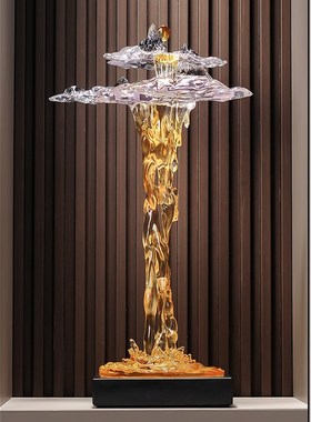 高山流水生财假山摆件高端落地大件办公室书房电视柜壁龛软装饰品