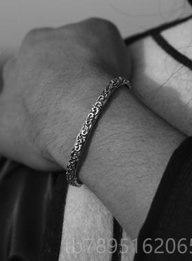 高档客纯银吉祥卷草手镯男女原创复古纯银男手环情侣纹士祥云银蒙