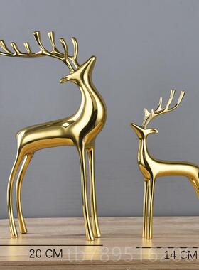 高档轻奢招铜鹿摆件客厅电视玄酒关柜美式创意设计柜家居装饰品摆