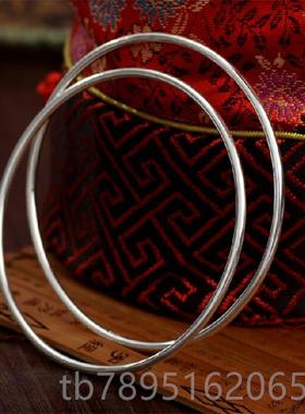 高档999足银五环9999纯银手镯子女细圈光面实心多万环9闭口镯包邮