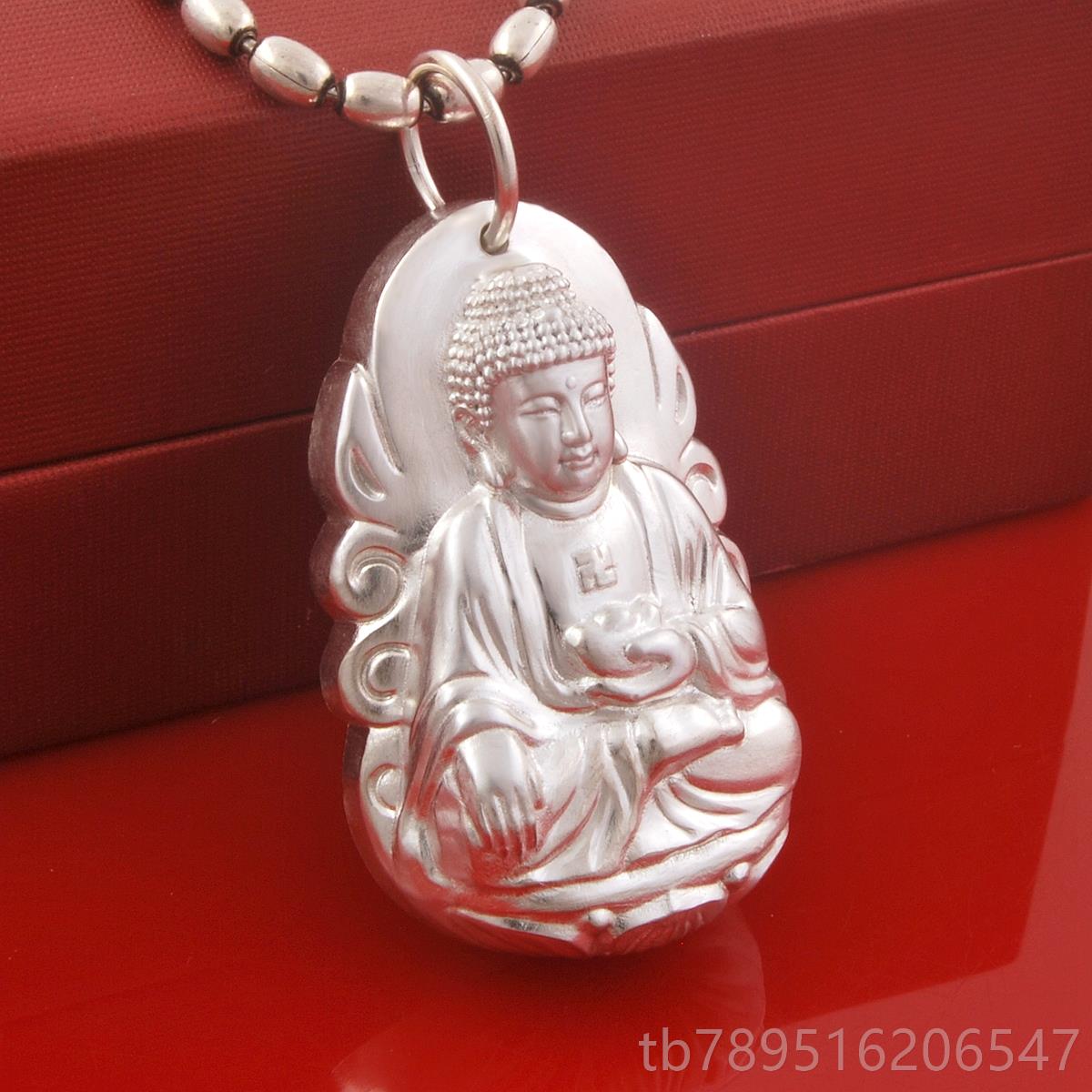 高档实心原创立体雕阿陀佛弥生肖猪浮生肖狗吊坠守纯护神银项链带 - 图2