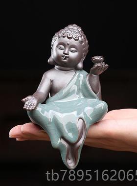 高档哥窑开片陶瓷物小来观音佛像摆装如件 家居博古架园人艺饰品