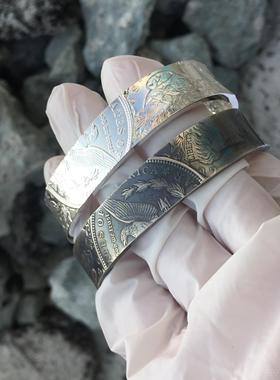 高档摩根币手工复古银手5镯鹰男创意性欧美飞女神硬币s92纯银手环