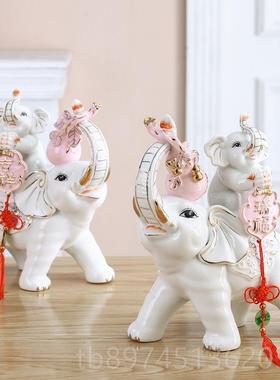 正品陶瓷大装象一婚对招财摆客件结用家居厅玄关电视柜酒柜饰对象