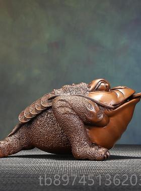 正品铜三蟾足金摆件蟾蜍新中式家居办公室装饰品司乔公紫迁开业礼