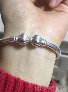 正品99纯瓜银手镯 开口实蒜头足银手镯手工订定制南头银手镯心9礼