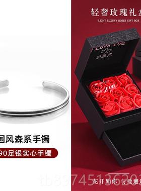 正品9民90银纯龙纹森系手镯男女士礼款情侣高级感族风足银镯子龙