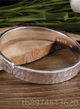 正品定情足银锤纹纯手工敲打制精致锤子999镯纯银男女侣款银手磨