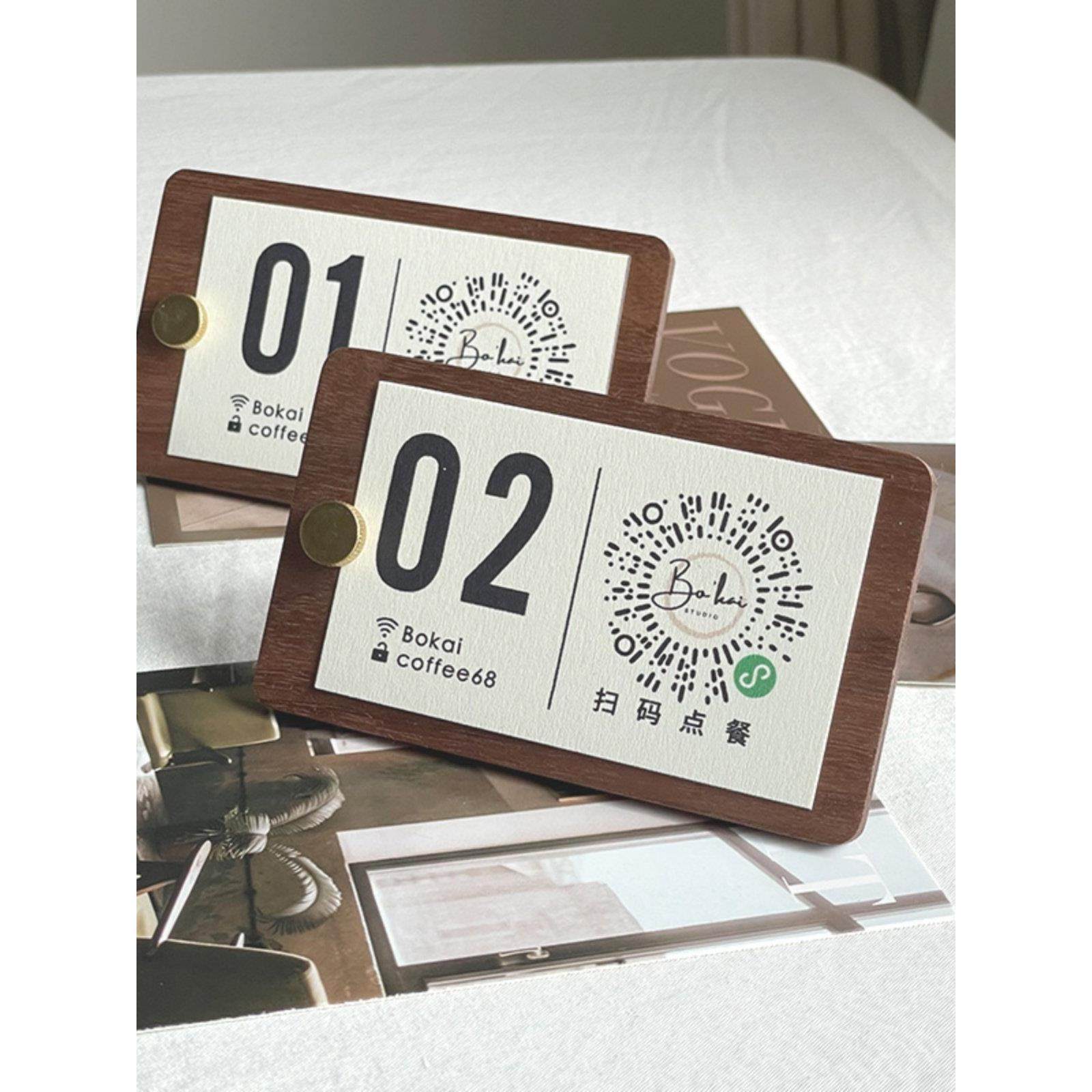 创意立式点餐提示纸桌号牌商家扫码下单实木小程序二维码展示牌,淘宝优惠券,粉丝福利购,淘宝优惠卷