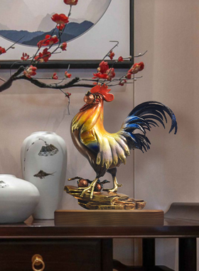 纯黄铜大公鸡摆件铜鸡金鸡生肖鸡