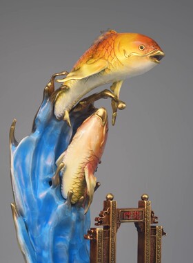 纯黄铜年年有余鱼摆件鲤鱼跃龙门