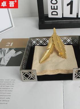 丹麦银杏叶不锈钢方形餐巾架桌面压纸座餐巾纸架托餐厅装饰