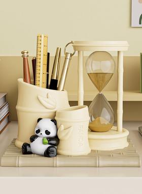 熊猫沙漏计时器解压笔筒创意桌面装饰品生日礼物送闺蜜收纳小摆件