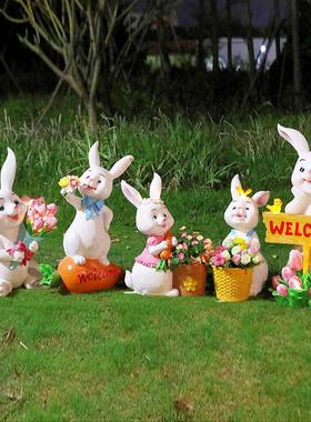 户外创意卡通发光兔子雕塑庭院花园草坪幼儿园动物花盆装饰品摆件