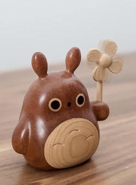 实木龙猫摆件家用桌面装饰木质汽车载香薰摆件创意可爱卡通礼物