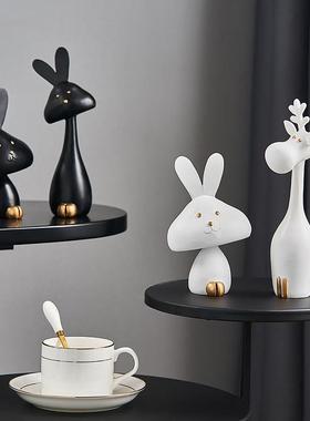 陶瓷兔子摆件酒柜装饰品创意可爱电视柜卧室房间玄关客厅家居摆设