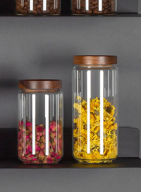 样板间厨房摆件储物罐玻璃密封瓶收纳罐橱柜摆放装饰品样板房软装