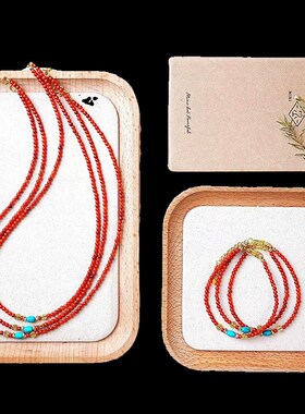 胡桃木质首饰展示盘高级饰品珠宝直播拍照道具背景布陈列摄影静物