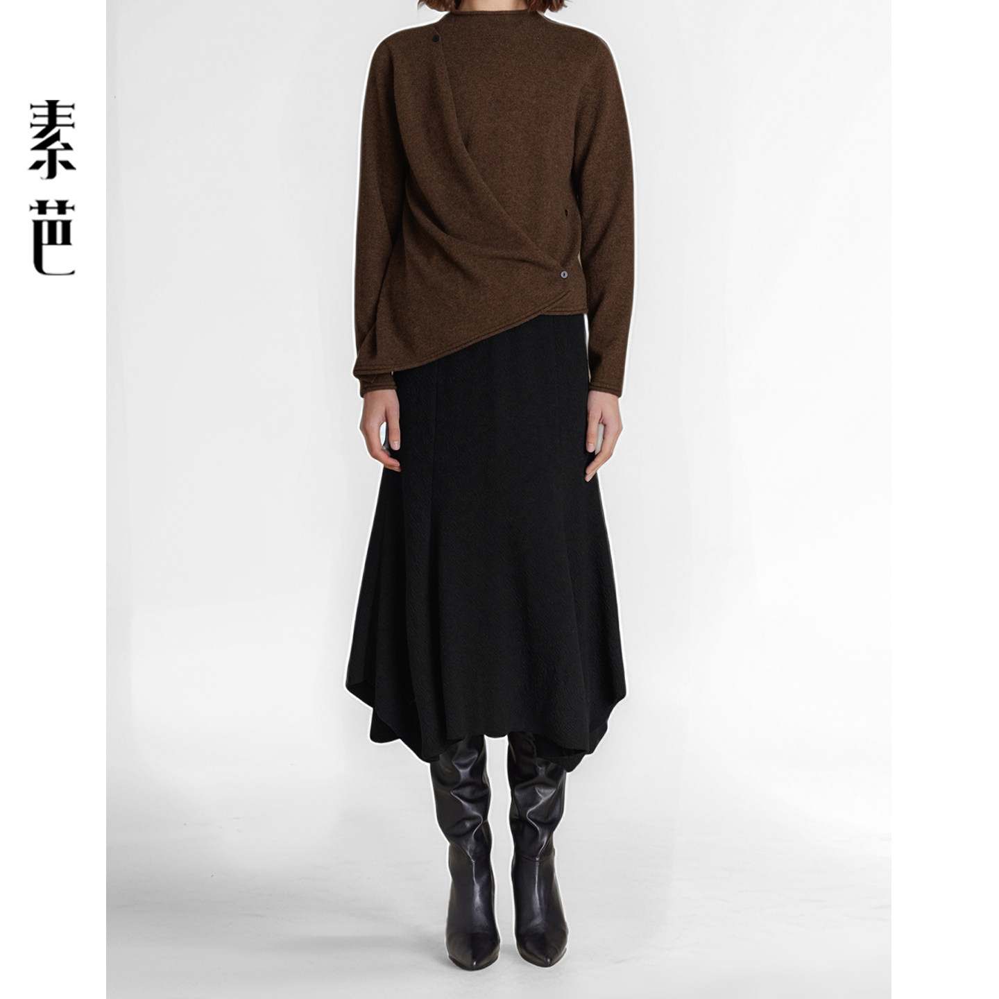 素芭解构搭片式毛衫女秋冬小众设计不规则下摆时尚百搭上衣SS0857,淘宝优惠券,粉丝福利购,淘宝优惠卷