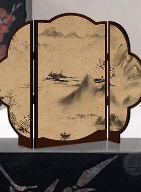 中古风客厅桌面装饰摆饰高级感小屏风拍摄道具摆画 画宋代美学茶