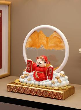 财神爷流沙摆件沙漏客厅玄关桌面电视乔迁新居装饰招财开业礼物柜
