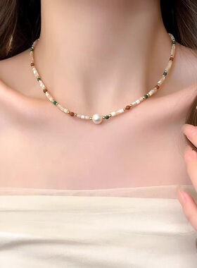 白鹿同款串珠项链女2026新款彩色颈链高级感小众锁骨链配饰品精致