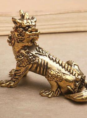 实心黄铜天铁谛听神兽小摆件地藏王坐骑瑞兽铜雕茶桌工艺品手把件
