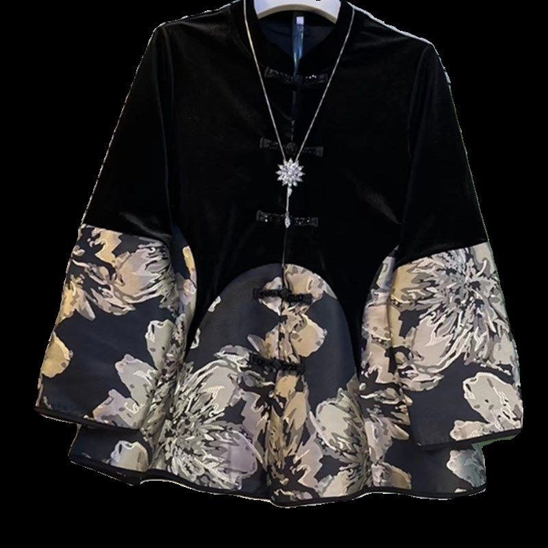 复古亮钻纽襻遮肚丝绒拼接上w衣休闲裤子两件套装胖mm冬季大码女,淘宝优惠券,粉丝福利购,淘宝优惠卷