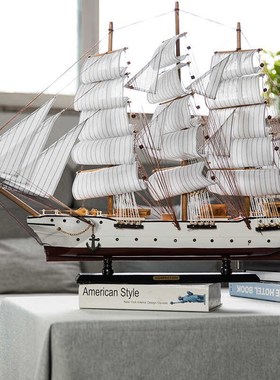 实木帆船摆件模型一帆风顺客厅玄关酒H店前台招财高档电视柜工艺