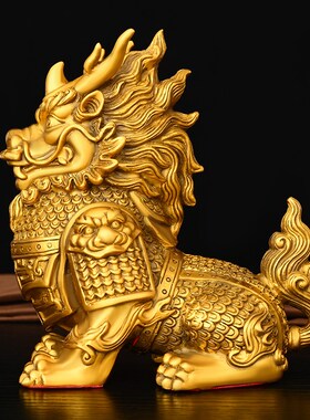 全铜麒麟摆件将军麒麟家居玄关办公室店铺桌面小号装饰品瑞兽麒麟