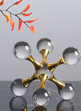 现代轻奢几何人造水晶金属水晶玻璃球摆件样板间书房桌面装饰品