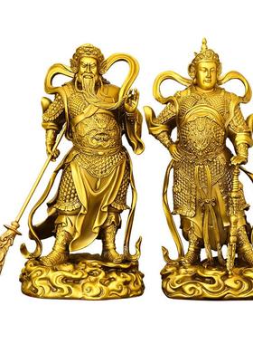 纯黄铜伽蓝韦陀菩萨左右护发佛像供奉摆件关公韦驮财神像寺庙佛堂