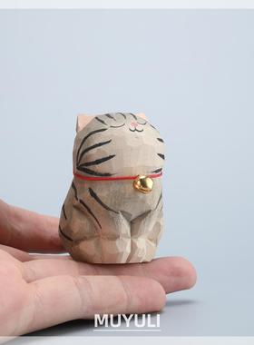 手工木雕麝香猫，小猫桌面装饰品创意装饰可爱的中国情人节教师节