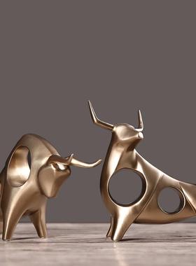 简约现代招财牛小摆件玄关客厅书柜办公室桌面家居酒柜装饰品创意