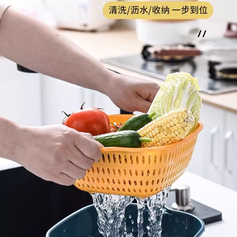 加厚双层沥水篮多功能塑料厨房款洗菜篮洗菜盆厨房收纳水果沥水篮,淘宝优惠券,粉丝福利购,淘宝优惠卷