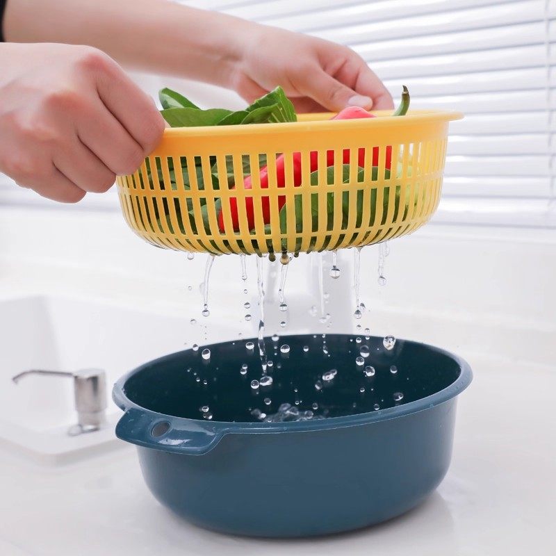 【降价啦】双层洗菜沥水厨房家用多功能水果圆形水果篮洗菜篮子,淘宝优惠券,粉丝福利购,淘宝优惠卷