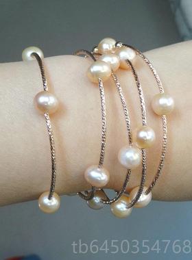 高档手韩版首饰品纯天淡水珍然珠手链串女S925银手镯层圈多情人节