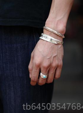 高档偶升腾羽系列工95纯屿银鹰羽羽毛手镯原2创手个性开口镯可调