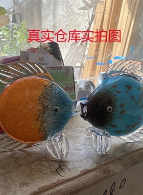 琉璃玻璃亲嘴鱼对嘴鱼摆件中式z轻奢招财工艺品家居样板房软装饰