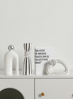 意式极简黑白高档现代抽象艺术客厅玄关酒柜装饰摆件电视柜乔迁礼